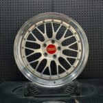 XL DUAL SERIES-004 two-piece modular forged wheel front face with silver cross-mesh spokes polished stepped lip and red BBS center cap