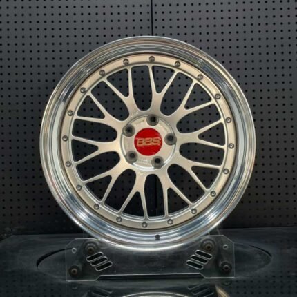 XL DUAL SERIES-004 two-piece modular forged wheel front face with silver cross-mesh spokes polished stepped lip and red BBS center cap