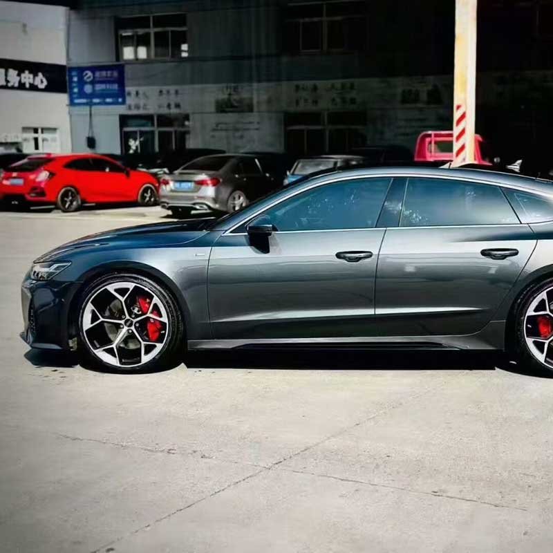 XL-MONO-SERIES-003 Audi A7 Sportback Wheel Fitment XL MONO SERIES-003 custom forged rims installed on grey Audi A7 Sportback clearing red performance brake calipers