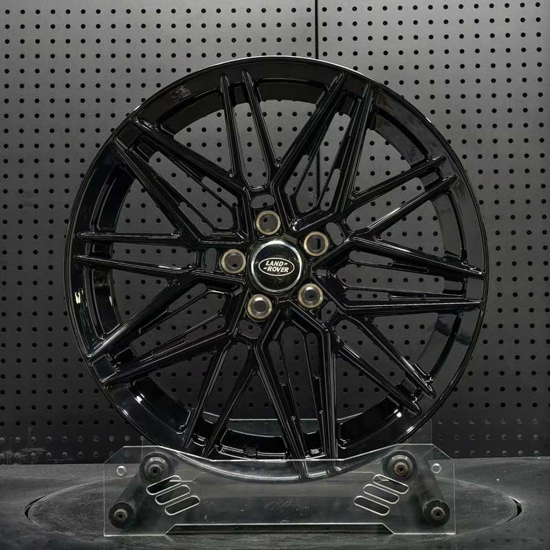 XL-MONO-SERIES-008 Gloss Black Split Y-Spoke Forged Wheel - Front XL MONO SERIES-008 gloss black monoblock forged wheel front face showing split Y-spoke geometric mesh for Land Rover Range Rover