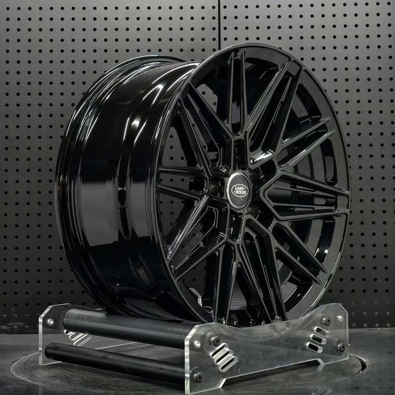 XL-MONO-SERIES-008 Spoke Geometry and Finish Detail XL MONO SERIES-008 aerospace 6061-T6 aluminum forged rim displaying gloss black spoke cutouts and cooling ventilation