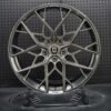 XL MONO SERIES-010 liquid metal gloss gunmetal geometric mesh monoblock forged wheel front face with HRE center cap