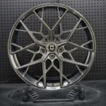 XL MONO SERIES-010 liquid metal gloss gunmetal geometric mesh monoblock forged wheel front face with HRE center cap