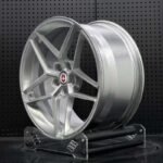 XL MONO SERIES-012 deep concave split 5-spoke forged rim angled view showing satin silver barrel depth