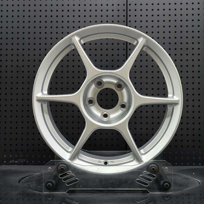 XL-MONO-SERIES-013 Satin Silver 6-Spoke Motorsport Forged Wheel - Front XL MONO SERIES-013 satin silver classic 6-spoke monoblock forged motorsport wheel front face with JWL VIA certification