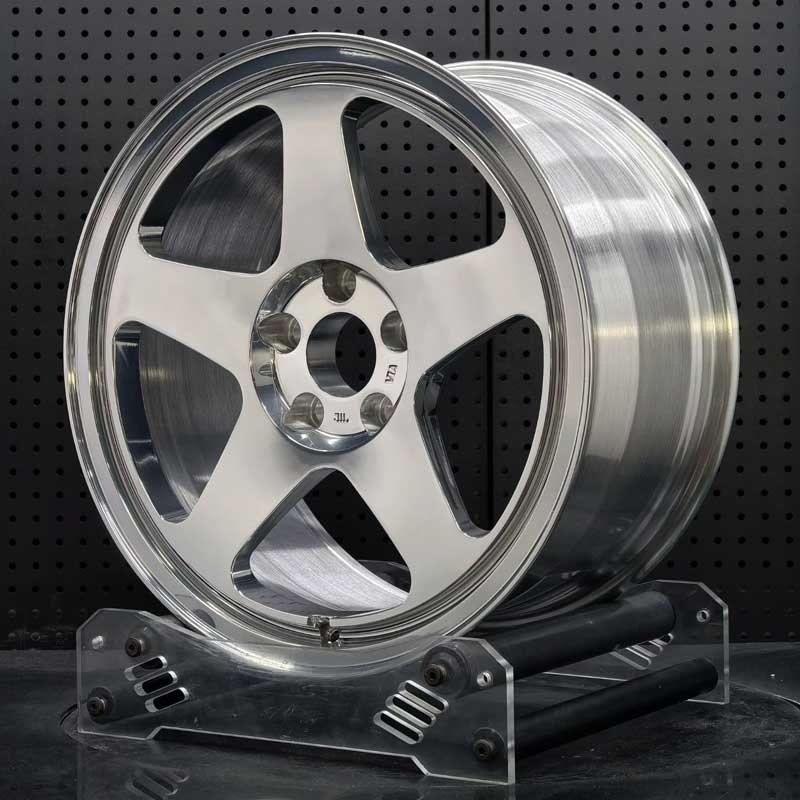 XL-MONO-SERIES-014 Stepped Lip & Barrel Profile XL MONO SERIES-014 deep stepped lip 5-spoke forged racing rim angled view showing barrel depth and polished lip