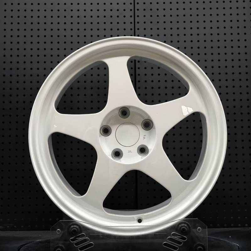 XL-MONO-SERIES-016 Gloss White 5-Spoke Forged Wheel - Front XL MONO SERIES-016 gloss championship white 5-spoke monoblock forged motorsport wheel front face with JWL VIA certification