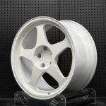XL MONO SERIES-016 deep stepped lip 5-spoke white forged racing rim angled view showing barrel depth
