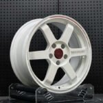 XL MONO SERIES-017 aerospace 6061-T6 aluminum forged wheel showing rigid 6-spoke geometry and red time attack ring detail