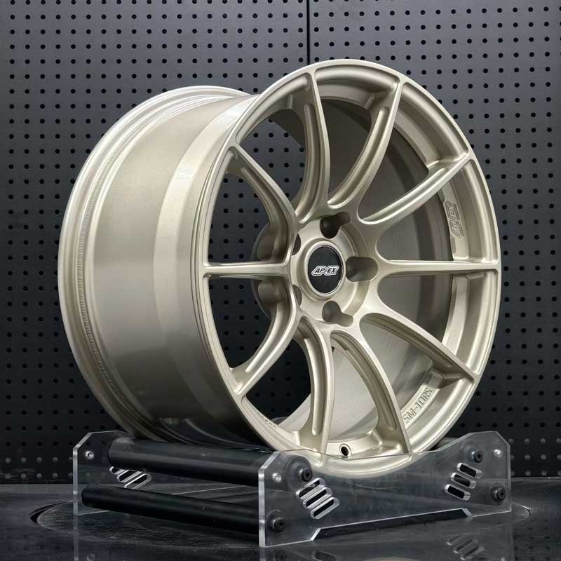 XL-MONO-SERIES-020 Concave Track Profile & Barrel Depth XL MONO SERIES-020 concave satin gold 10-spoke forged racing rim angled view showing barrel depth and spoke drop