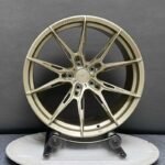 XL MONO SERIES-023 satin champagne gold split 5-spoke monoblock forged wheel front face with WF center cap for sports cars