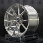 XL MONO SERIES-024 concave brushed clear split 5-spoke forged racing rim angled view showing barrel depth and spoke drop