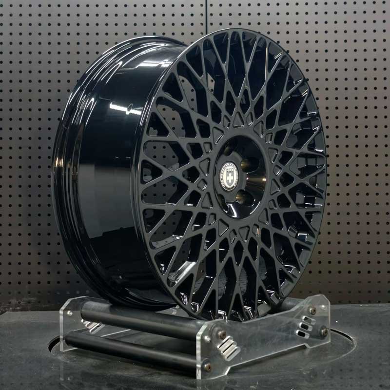 XL-MONO-SERIES-025 Concave Profile & Barrel Depth XL MONO SERIES-025 concave gloss black lattice mesh forged rim angled view showing barrel depth and concave spoke drop