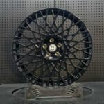 XL MONO SERIES-025 gloss black intricate lattice mesh monoblock forged wheel front face with 5-lug hub for supercars and luxury sedans