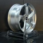 XL MONO SERIES-026 concave metallic silver 5-spoke forged rim angled view showing barrel depth and rotor blade drop