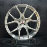 XL MONO SERIES-028 brushed clear split 5-spoke monoblock forged wheel front face with HRE crest center cap for exotics and sport sedans