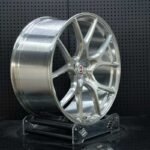 XL MONO SERIES-028 concave brushed clear split-spoke forged supercar rim angled view showing barrel depth and spoke drop