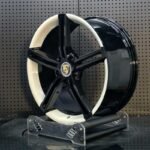 XL MONO SERIES-033 concave two-tone black and white 5-spoke forged rim angled view showing barrel depth and spoke drop