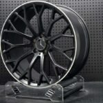 XL MONO SERIES-035 concave satin black mesh forged rim angled view showing barrel depth and polished lip contrast