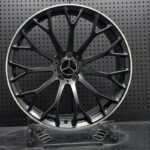 XL MONO SERIES-035 satin black multi-spoke mesh monoblock forged wheel front face with machined lip and Mercedes center cap