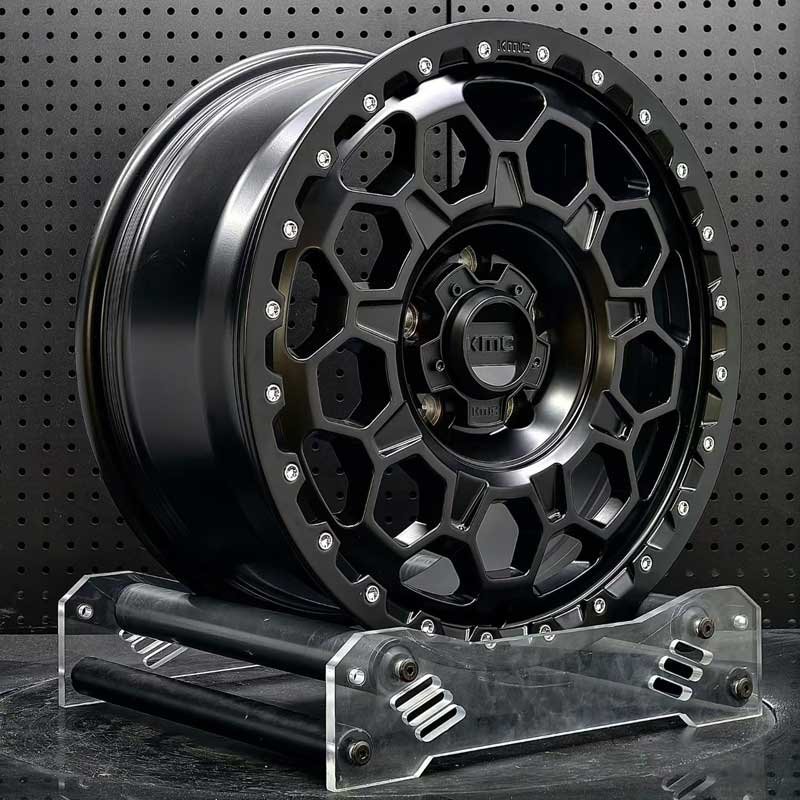 XL-OFF-ROAD-SERIES-002 Beadlock Lip & Off-Road Barrel Profile XL OFF-ROAD SERIES-002 beadlock style satin black 4x4 forged rim angled view showing barrel depth and spoke drop