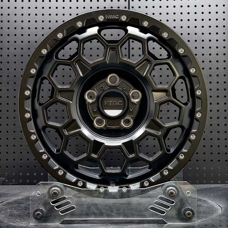 XL-OFF-ROAD-SERIES-002 Honeycomb Mesh Beadlock Forged Wheel - Front Face XL OFF-ROAD SERIES-002 satin black honeycomb mesh beadlock 4x4 forged wheel front face with 5-lug hub for Jeep Wrangler and trucks