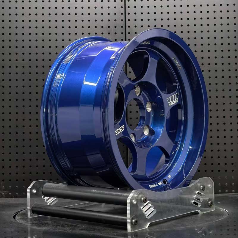 XL-OFF-ROAD-SERIES-003 Deep Stepped Lip & Barrel Profile XL OFF-ROAD SERIES-003 deep stepped dish mag blue 4x4 forged rim angled view showing barrel depth and concave spokes